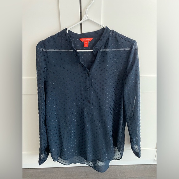 Joe Fresh blouse Navy dark blue polka dots small S top shirt long sleeve - Picture 5 of 5